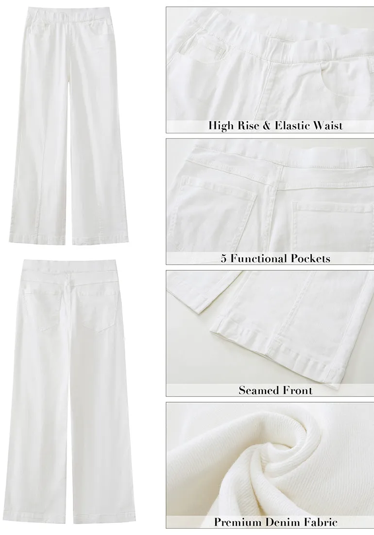 Bright White Women's Stretchy Pull On Jeans High Waisted Denim Pants