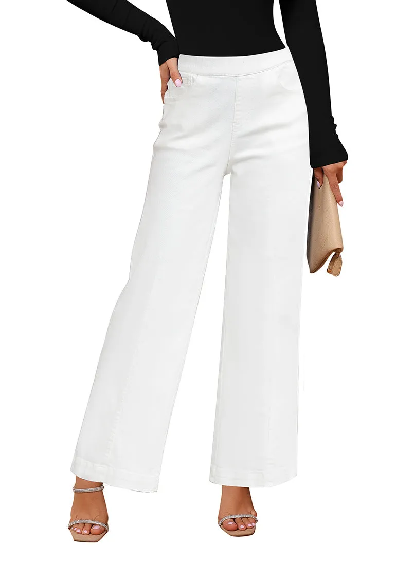 Bright White Women's Stretchy Pull On Jeans High Waisted Denim Pants