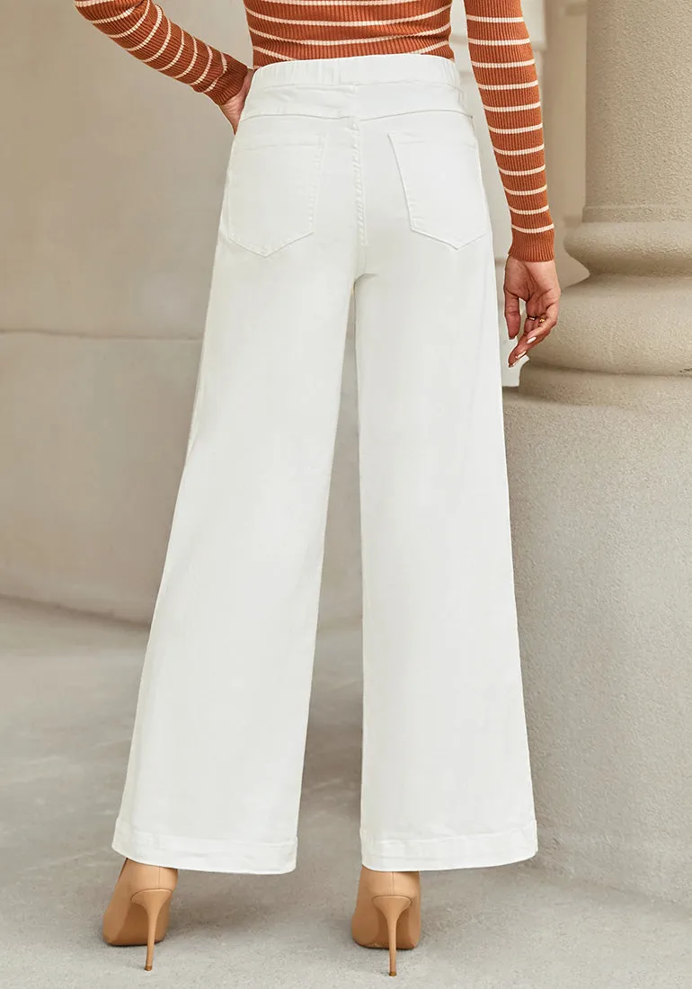 Bright White Women's Stretchy Pull On Jeans High Waisted Denim Pants