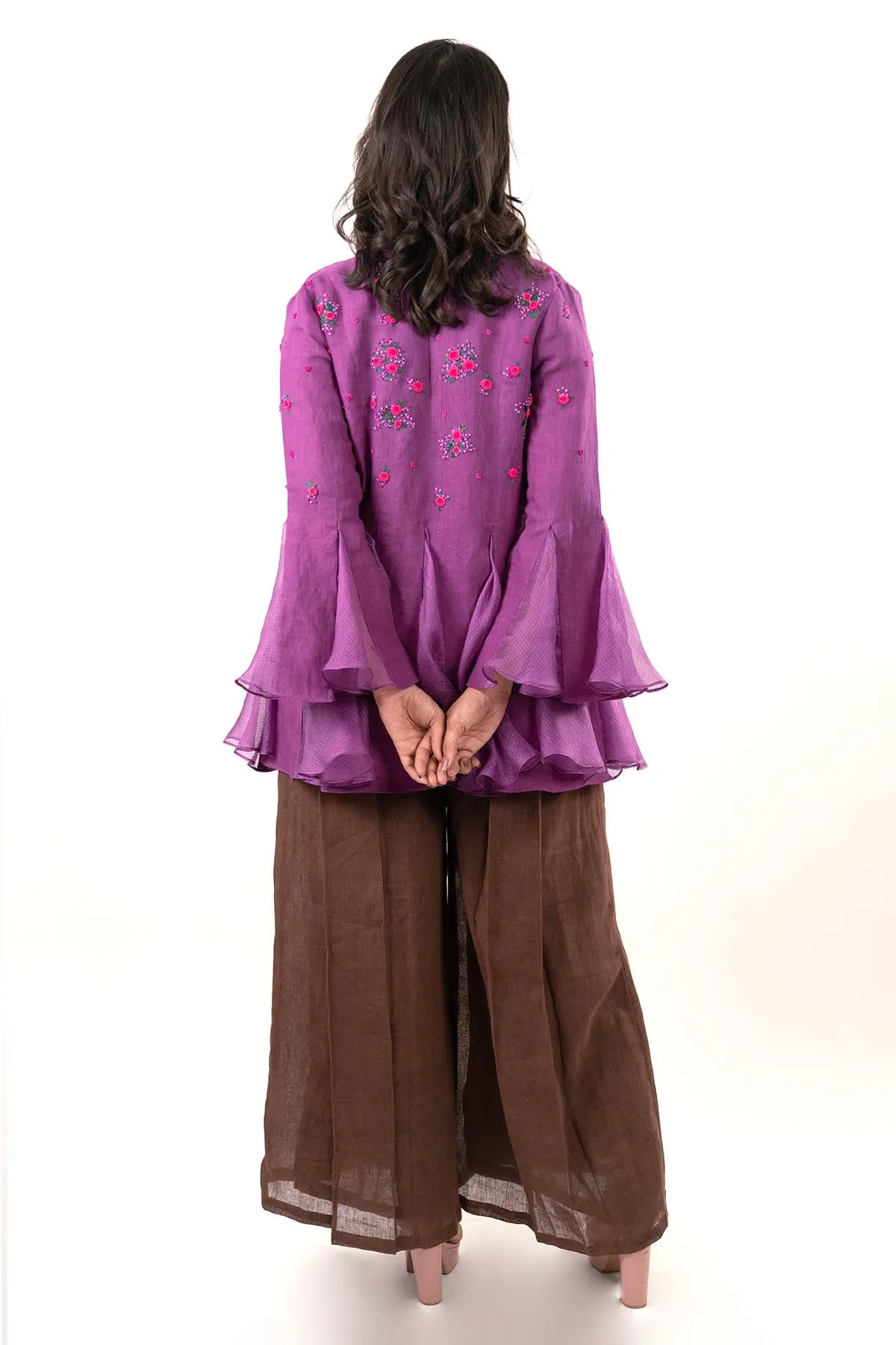 Brown Cowl Neck Indo-Western Set