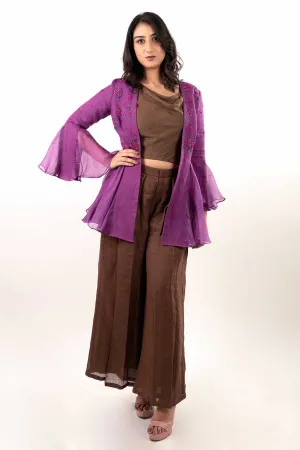 Brown Cowl Neck Indo-Western Set
