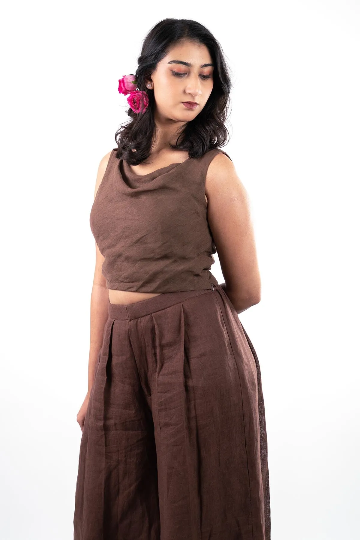 Brown Cowl Neck Indo-Western Set