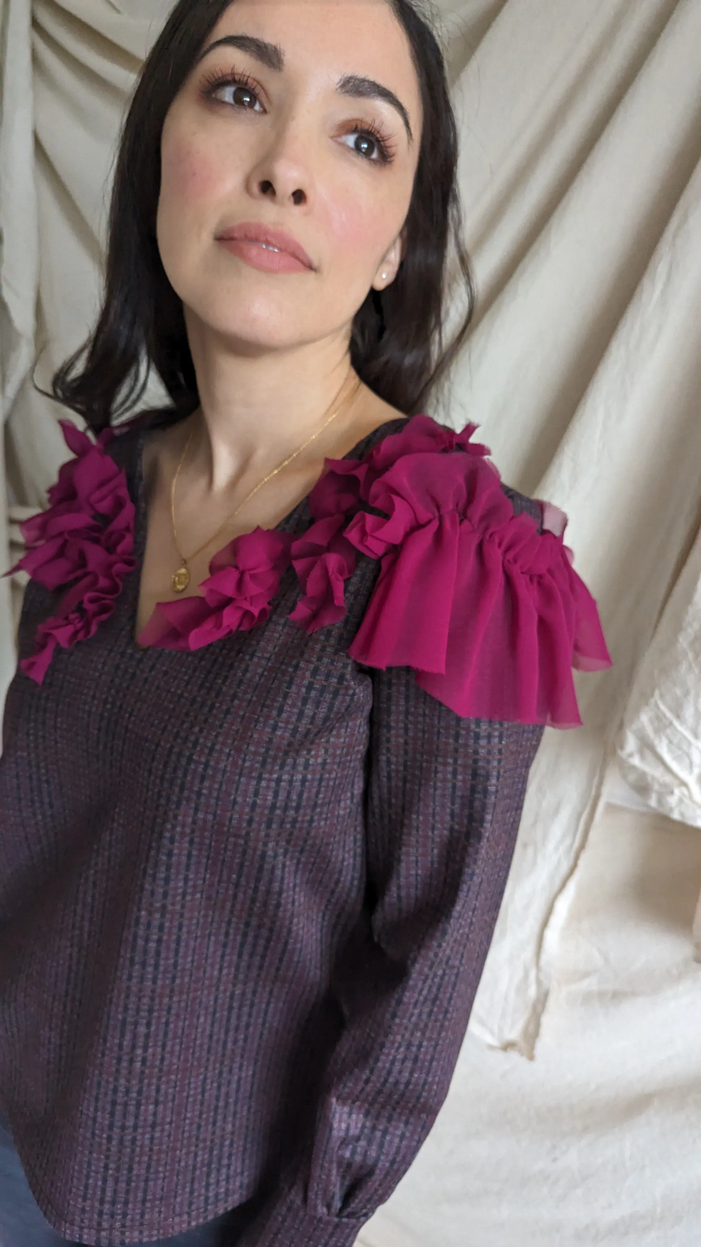 Bryn Ruffle Top ~ Raspberry Plaid Size XS/S #BRYNP