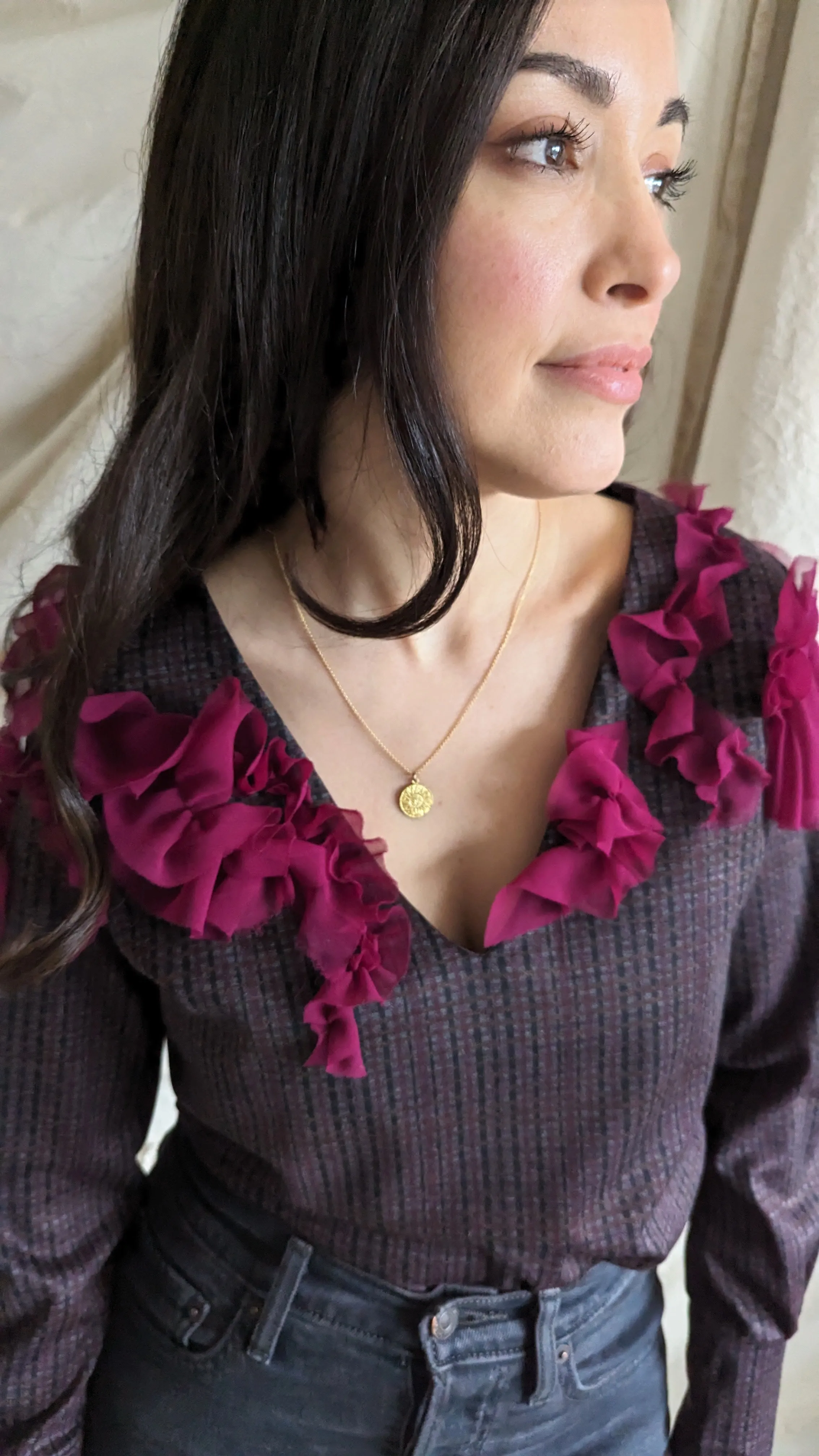 Bryn Ruffle Top ~ Raspberry Plaid Size XS/S #BRYNP