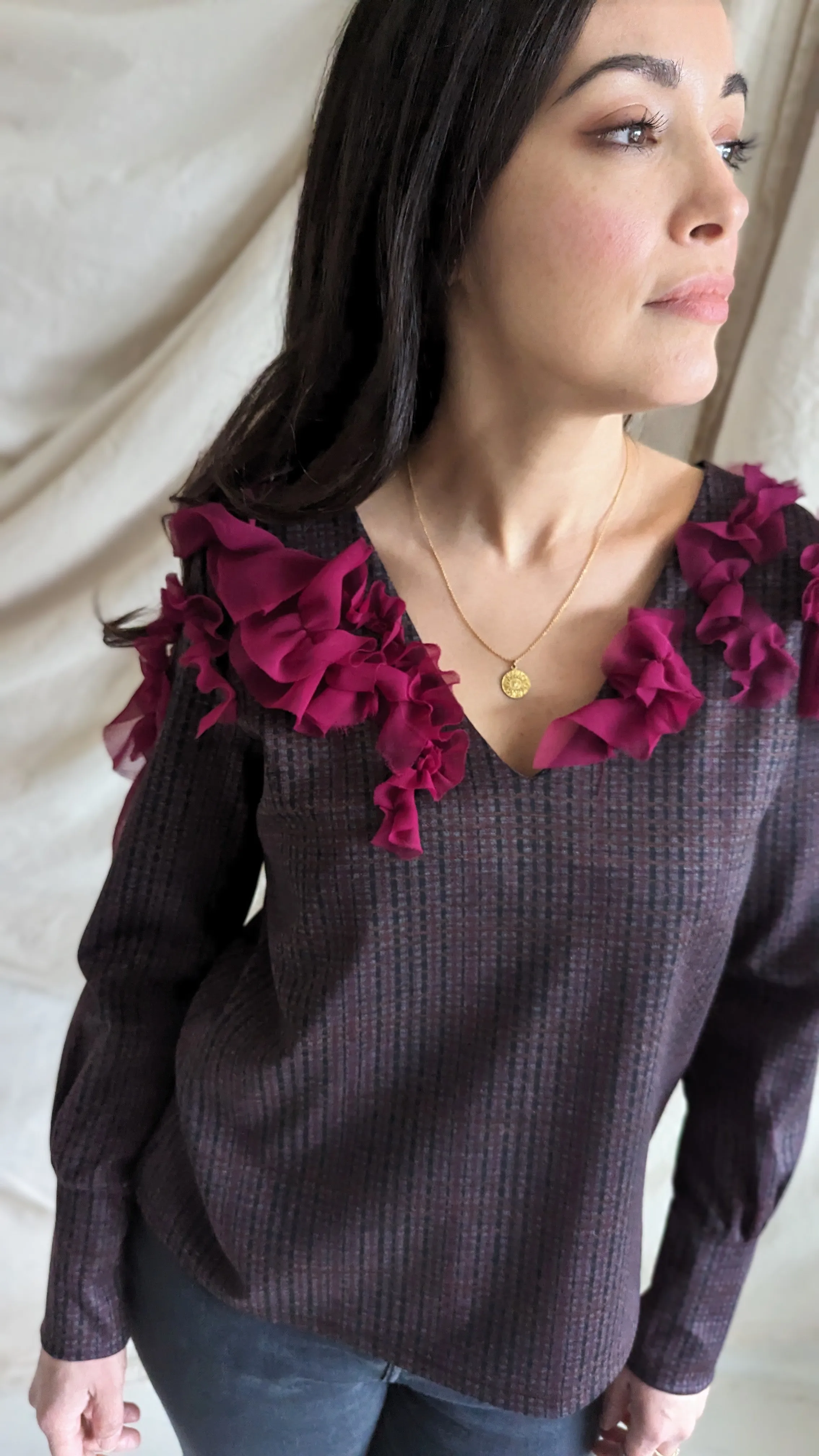 Bryn Ruffle Top ~ Raspberry Plaid Size XS/S #BRYNP