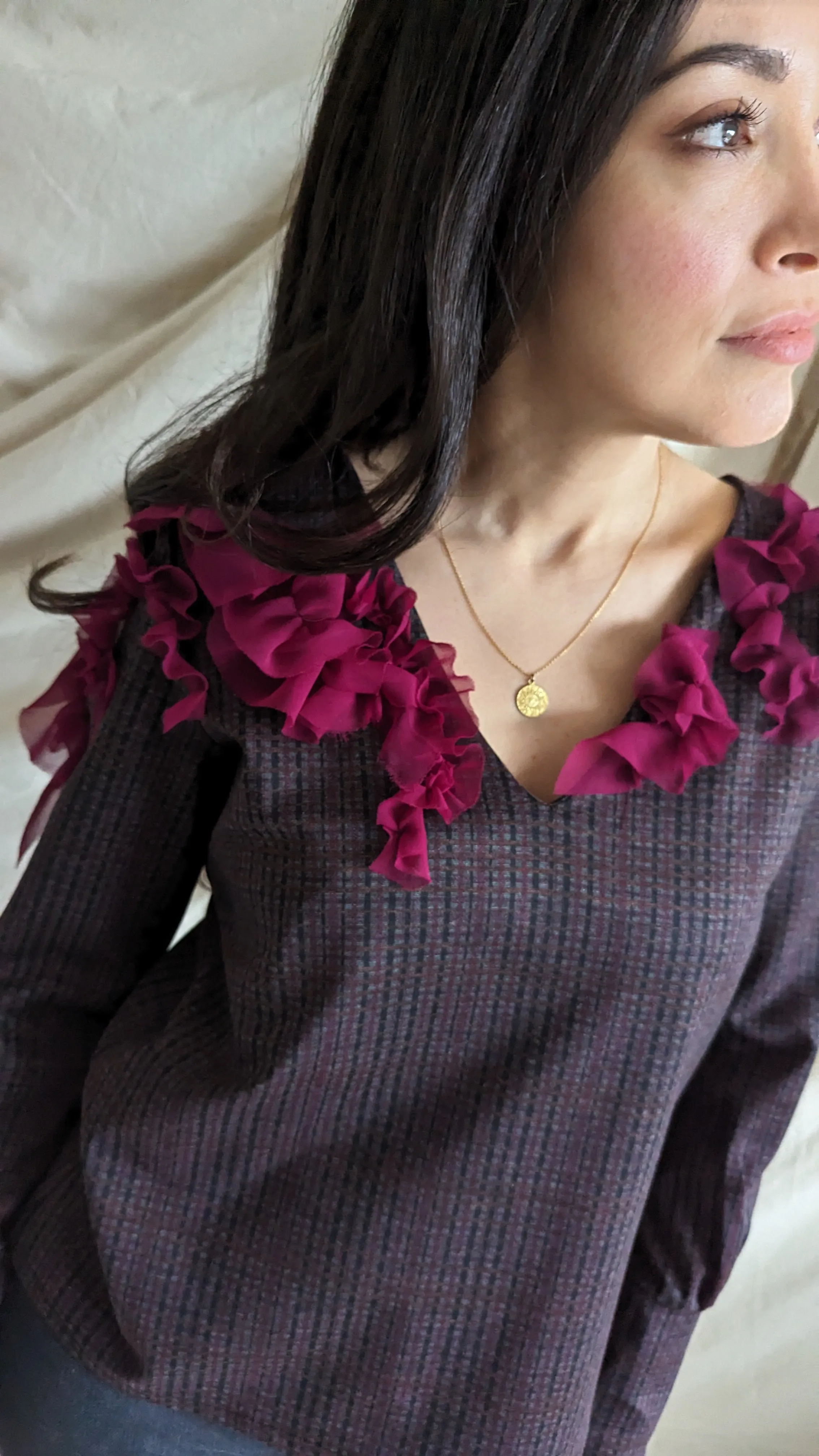 Bryn Ruffle Top ~ Raspberry Plaid Size XS/S #BRYNP