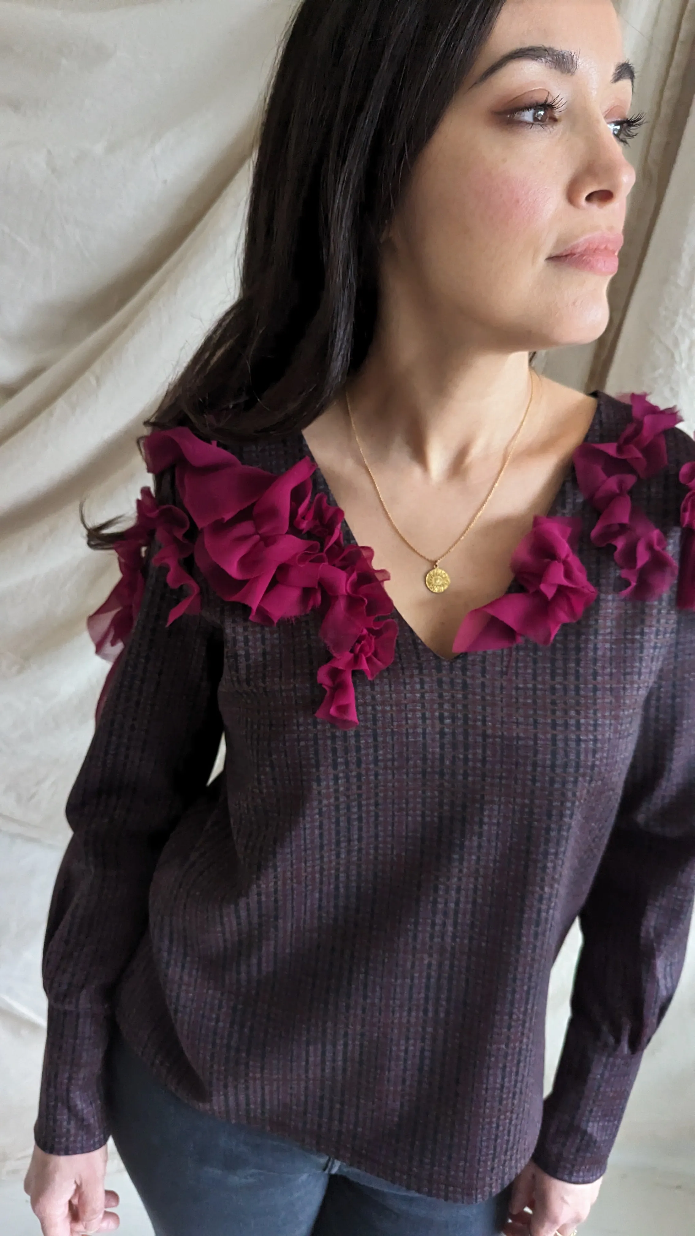 Bryn Ruffle Top ~ Raspberry Plaid Size XS/S #BRYNP