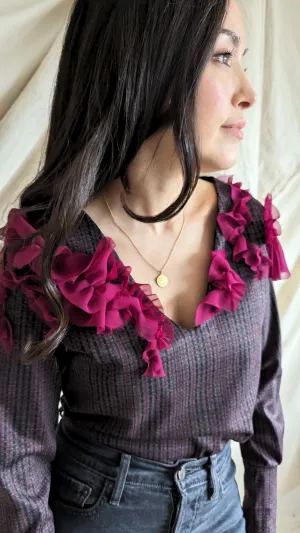 Bryn Ruffle Top ~ Raspberry Plaid Size XS/S #BRYNP