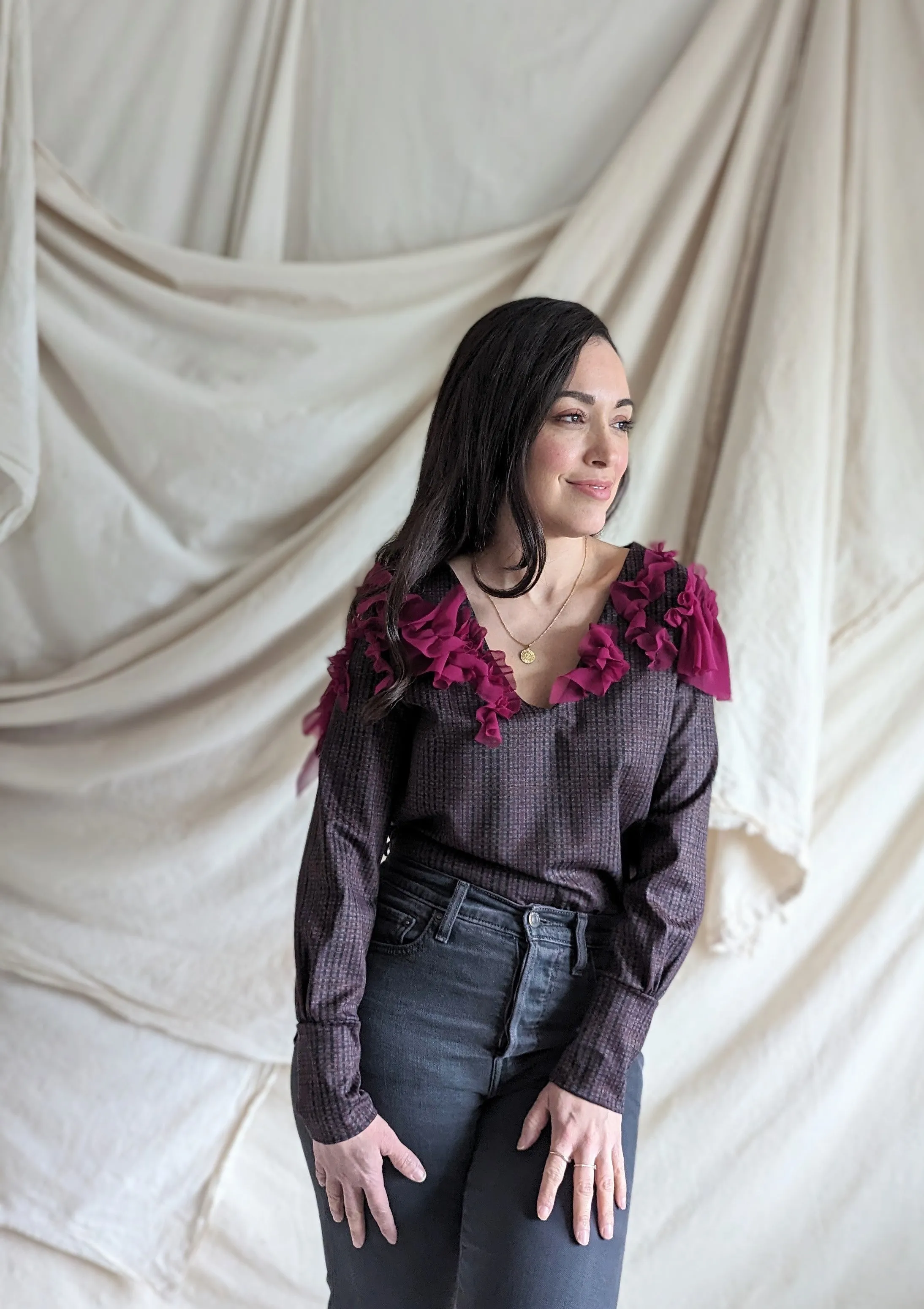 Bryn Ruffle Top ~ Raspberry Plaid Size XS/S #BRYNP