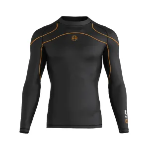 BWB Men's Black & Orange Long Sleeve Baselayer Compression Shirt