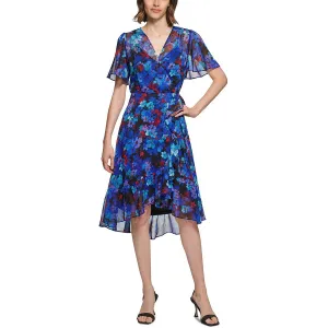 Calvin Klein Womens Faux Wrap Long Wrap Dress