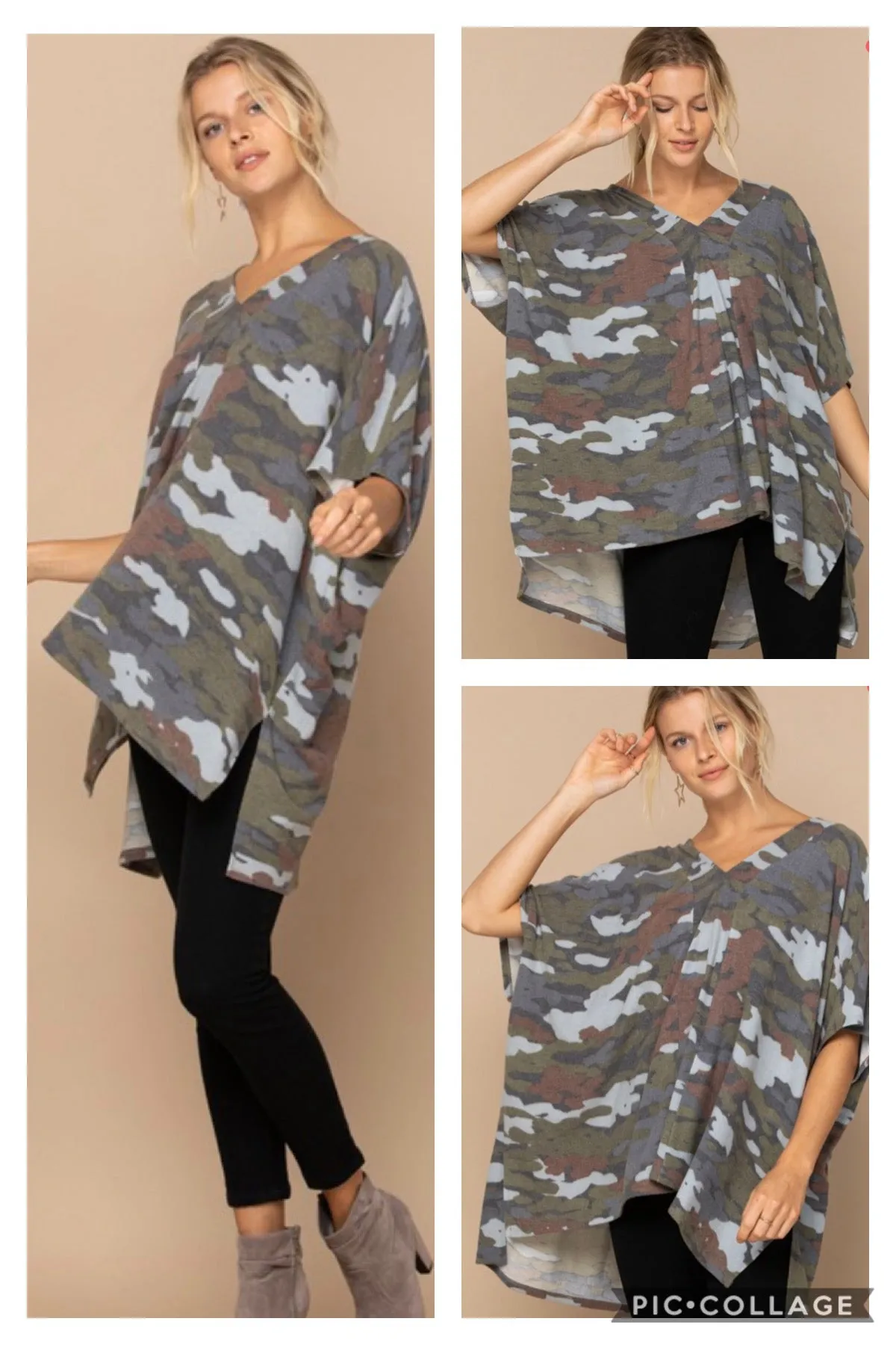 Camouflage V Neck Tunic