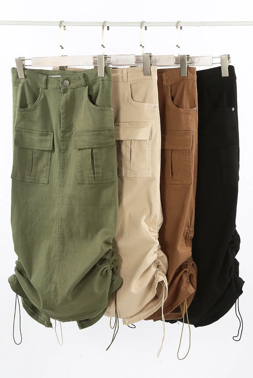 Cargo Ruched Midi Skirt - Camel