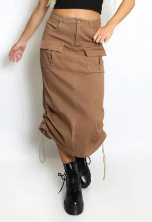Cargo Ruched Midi Skirt - Camel