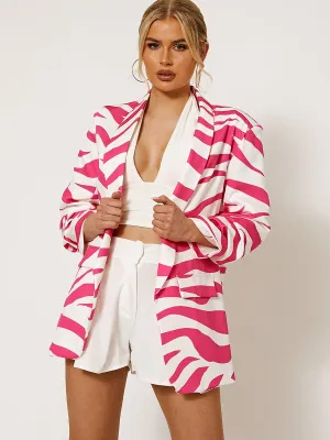 Chelsie Zebra Print Blazer With Ruched Sleeves In Pink
