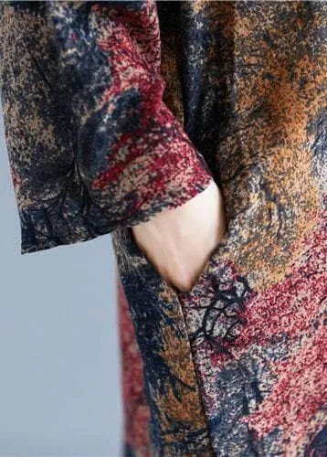 Chic floral cotton tunic dress o neck baggy Kaftan Dresses