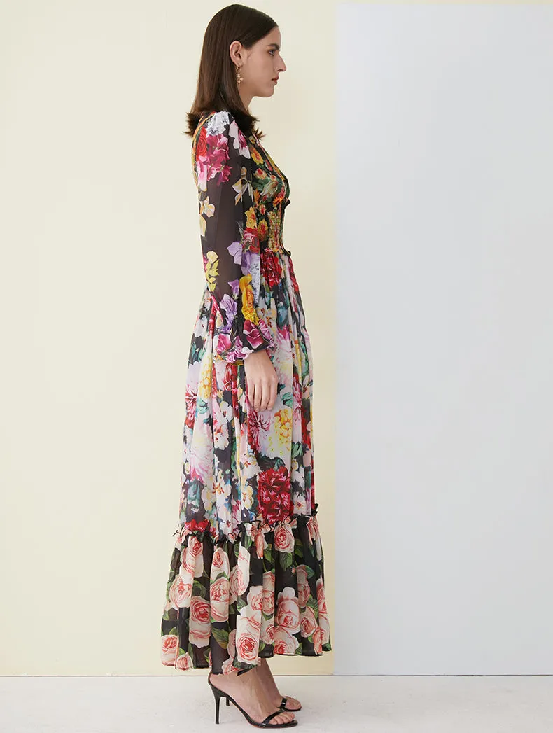 Chiffon Ruffled Collar Women's Maxi Dress