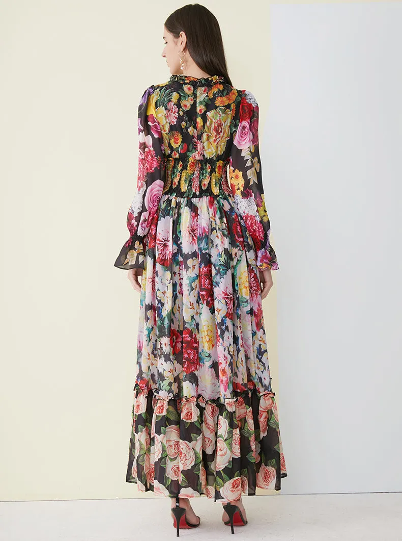 Chiffon Ruffled Collar Women's Maxi Dress