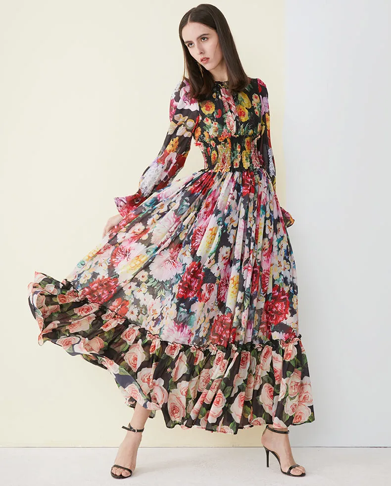 Chiffon Ruffled Collar Women's Maxi Dress