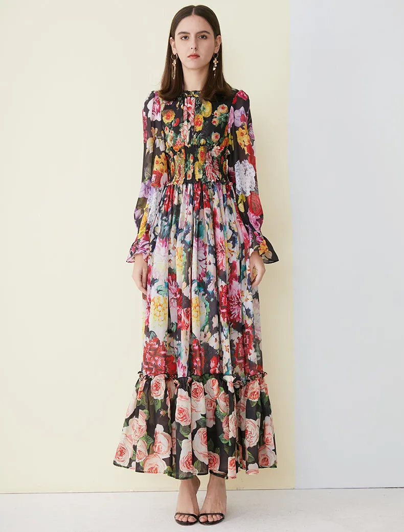 Chiffon Ruffled Collar Women's Maxi Dress