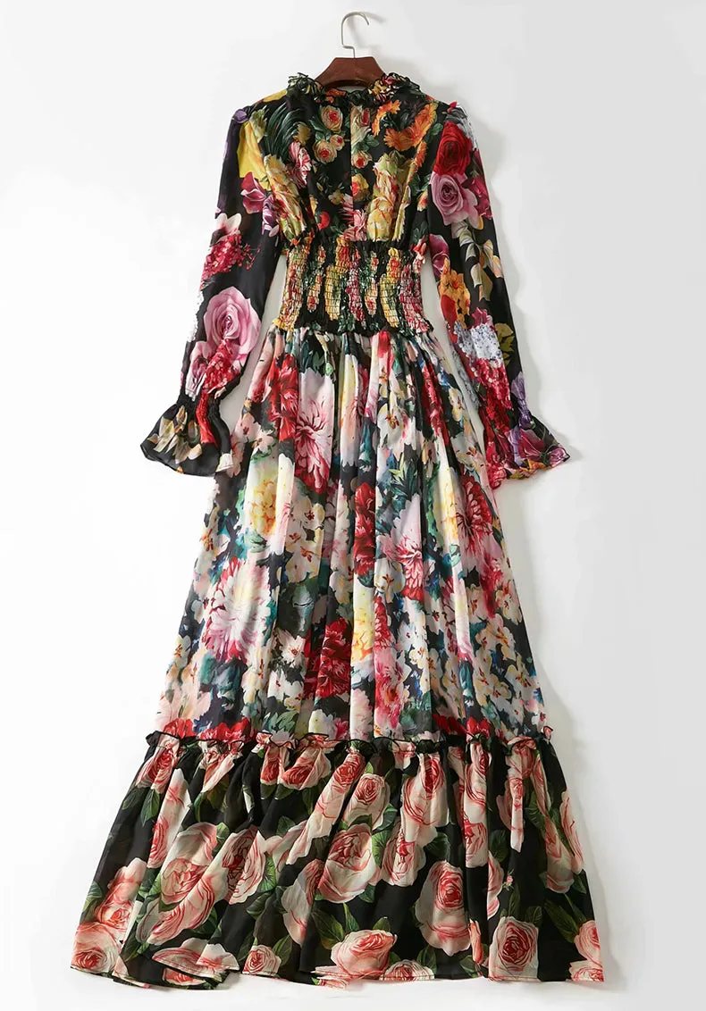 Chiffon Ruffled Collar Women's Maxi Dress