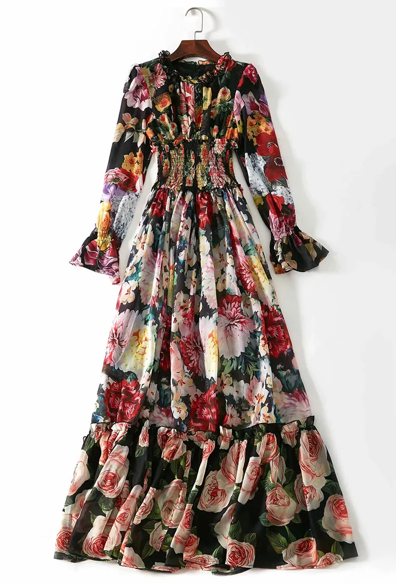 Chiffon Ruffled Collar Women's Maxi Dress