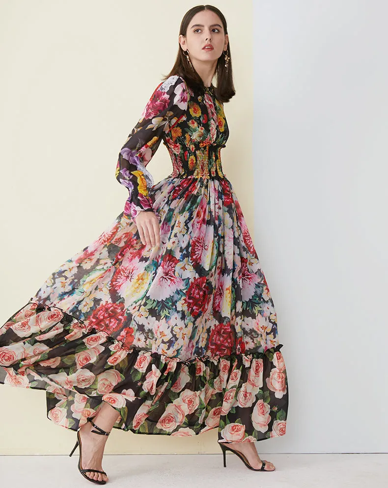 Chiffon Ruffled Collar Women's Maxi Dress