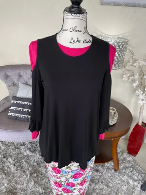 Cold Shoulder Black Knit Top