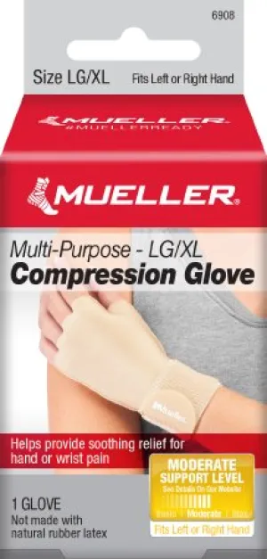 Compression Glove Mueller® Compression & Support Gloves Fingerless Large / X-Large Over-the-Wrist Length Ambidextrous Stretch Fabric - Mueller Sports Medicine  Mfr# 6908
