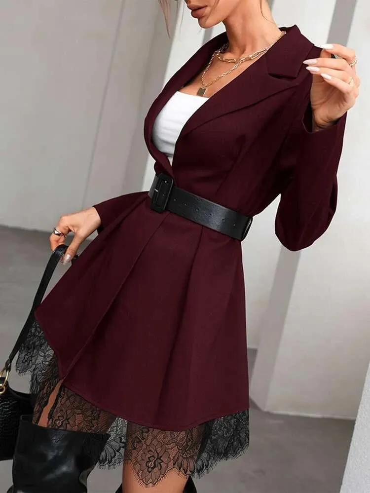 Contrast Lace Hem Blazer