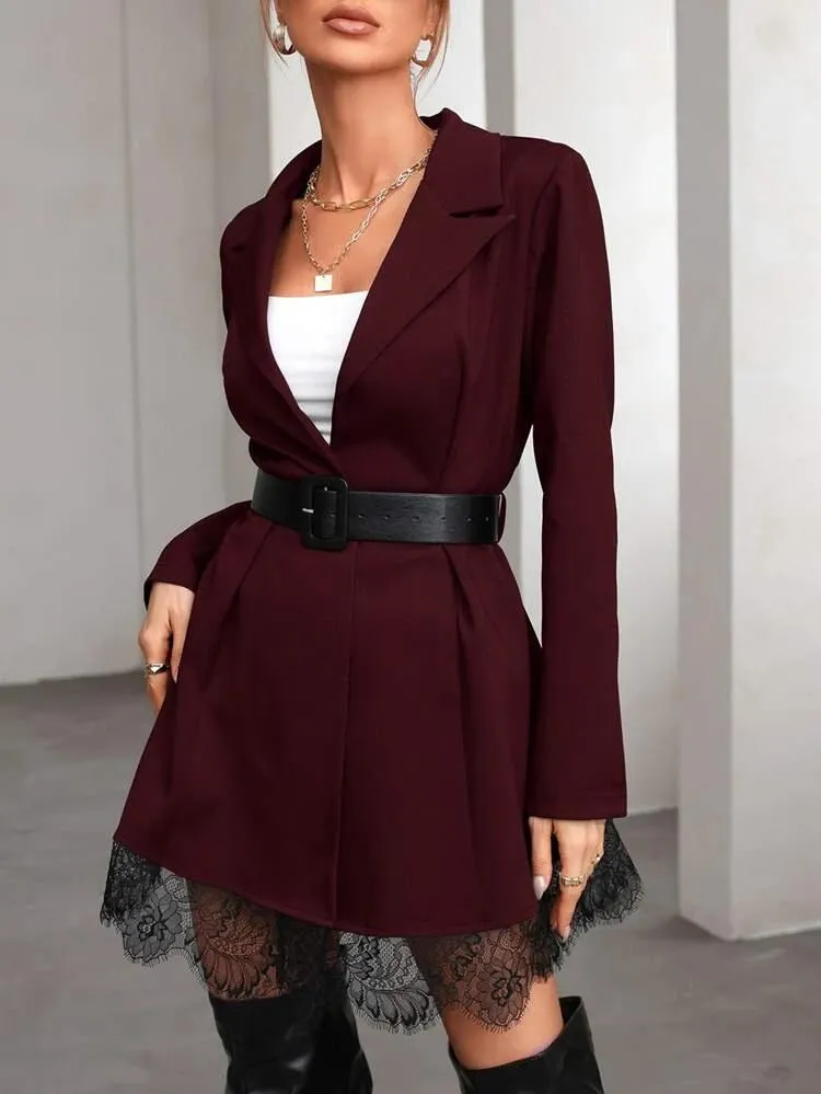 Contrast Lace Hem Blazer