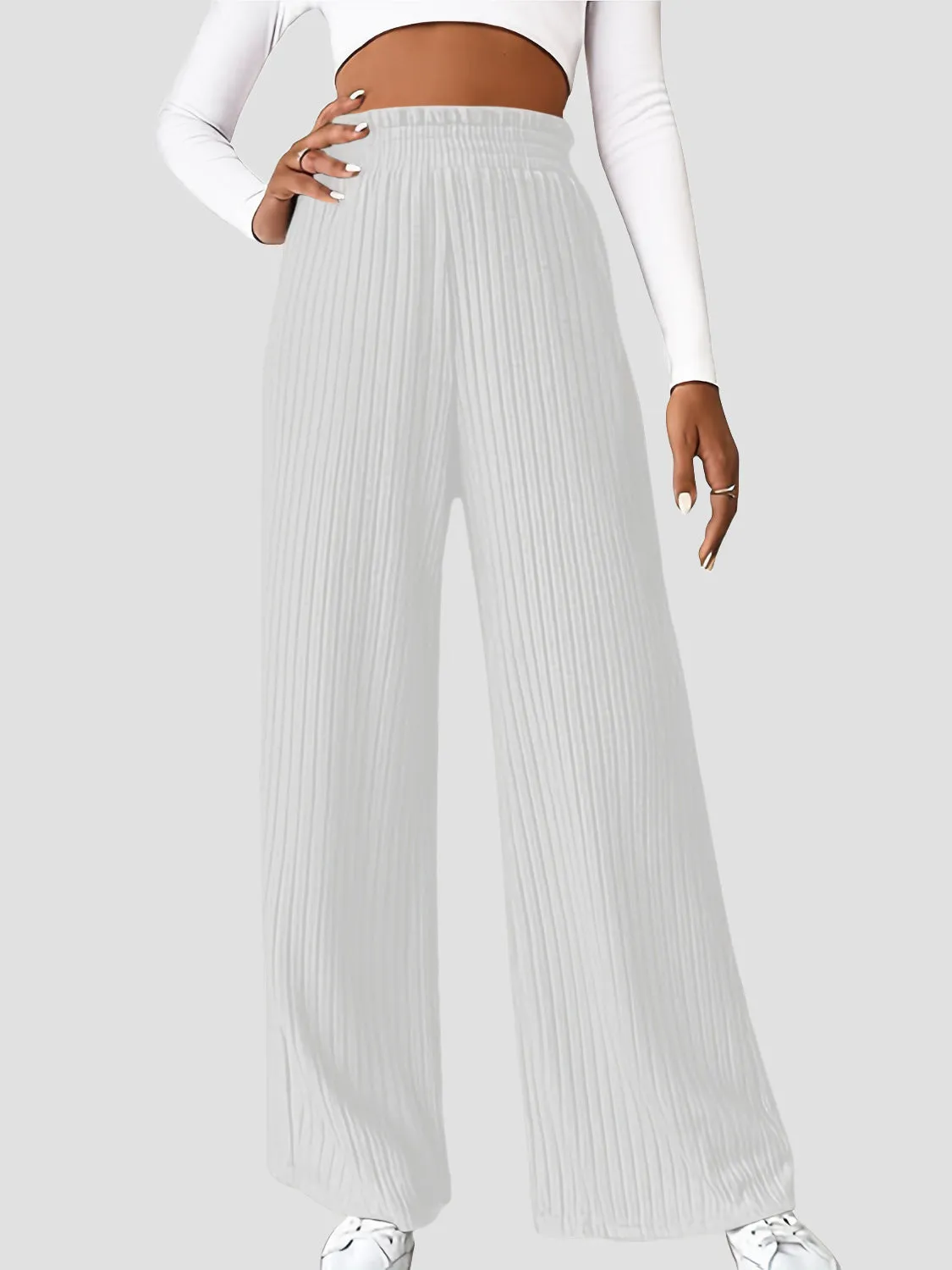 Cool Solid Color Ribbed High Waist Pants