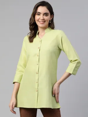 Cottinfab Mandarin Collar Cotton Shirt Style Longline Top