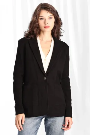 Cotton Blend Fitted Blazer | Black