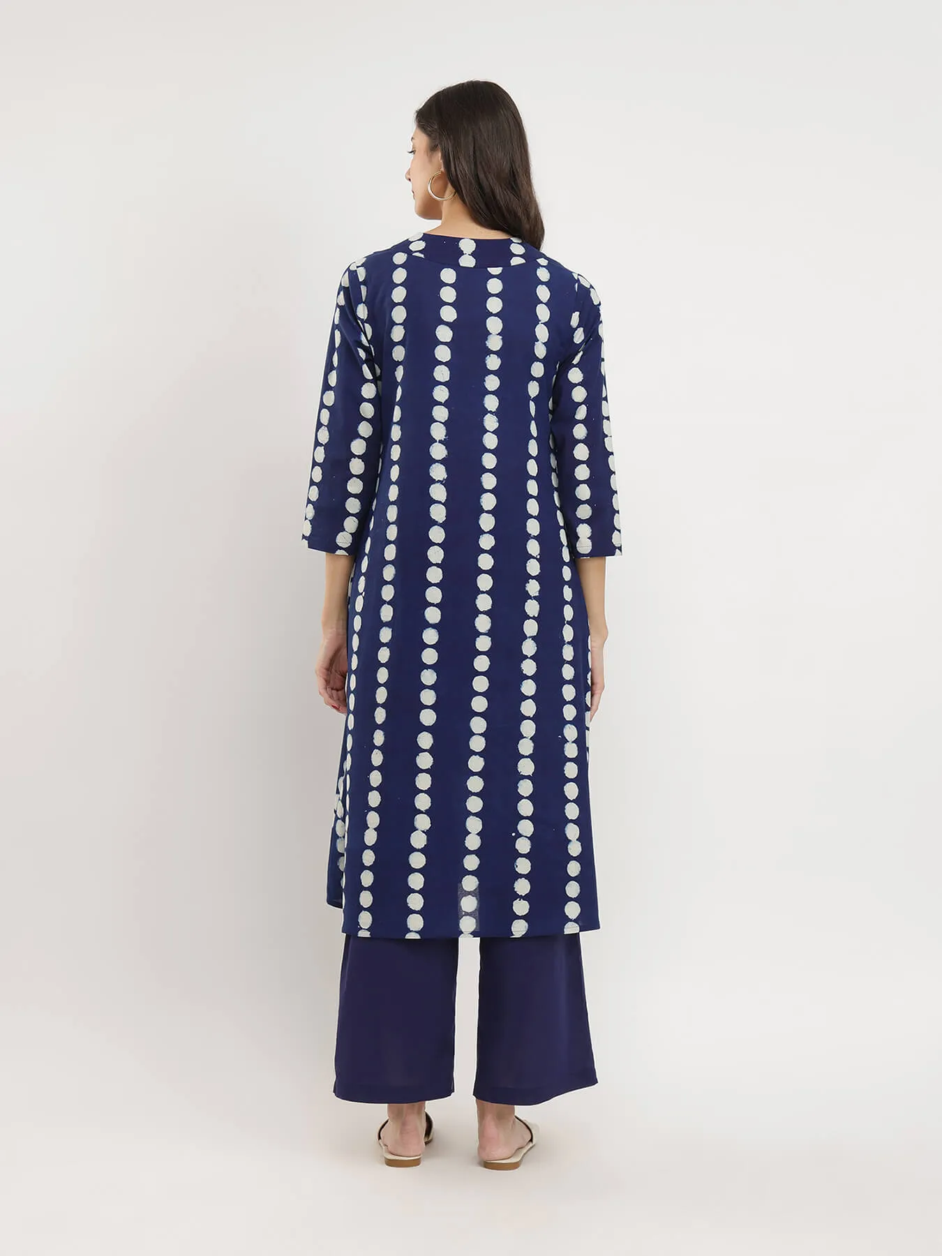 Cotton Dabu Polka Print Kurta Set - Indigo
