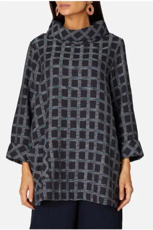Cotton Ikat Check Tunic Navy