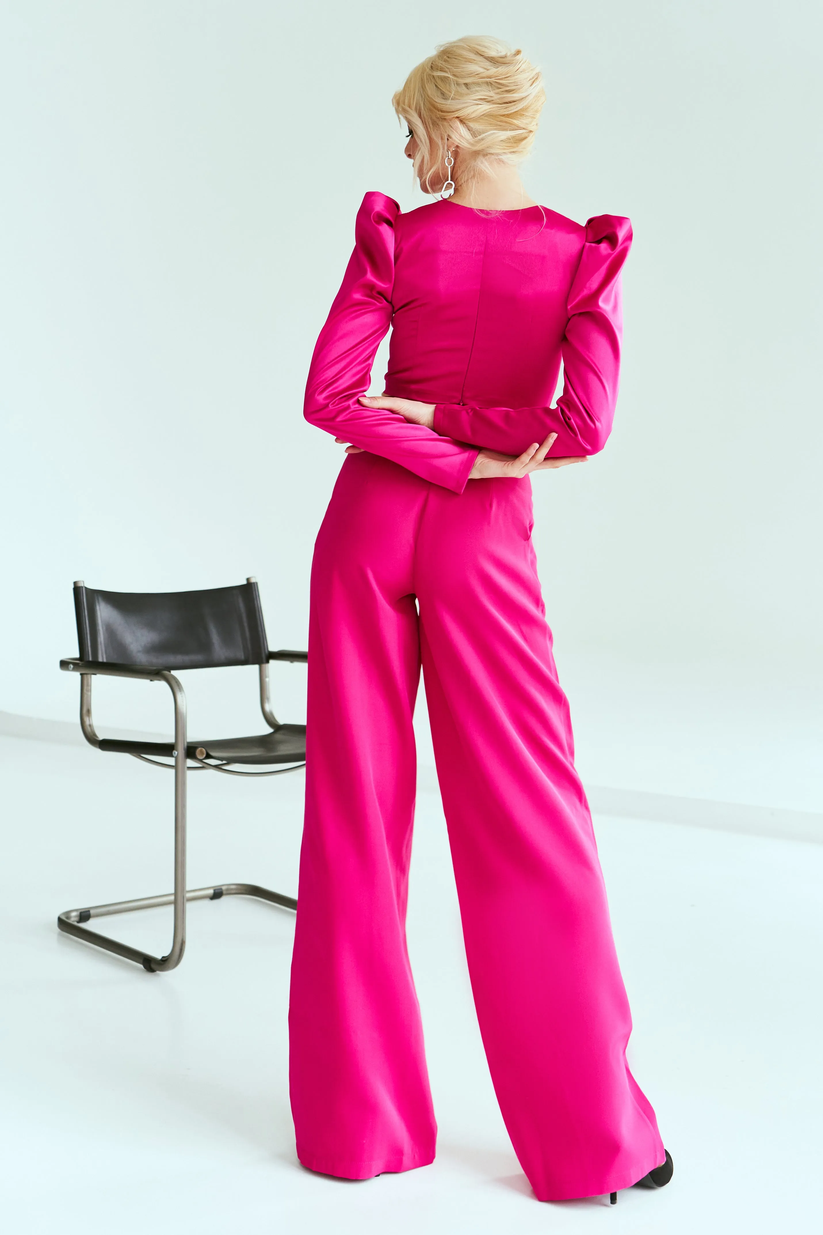 Crimson High Waist Fitted Palazzo Pants