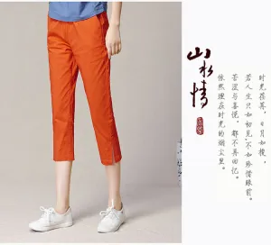 Cropped Pants Women Summer Thin High Waist Cotton Plus Size Loose White Splitted Casual Pants