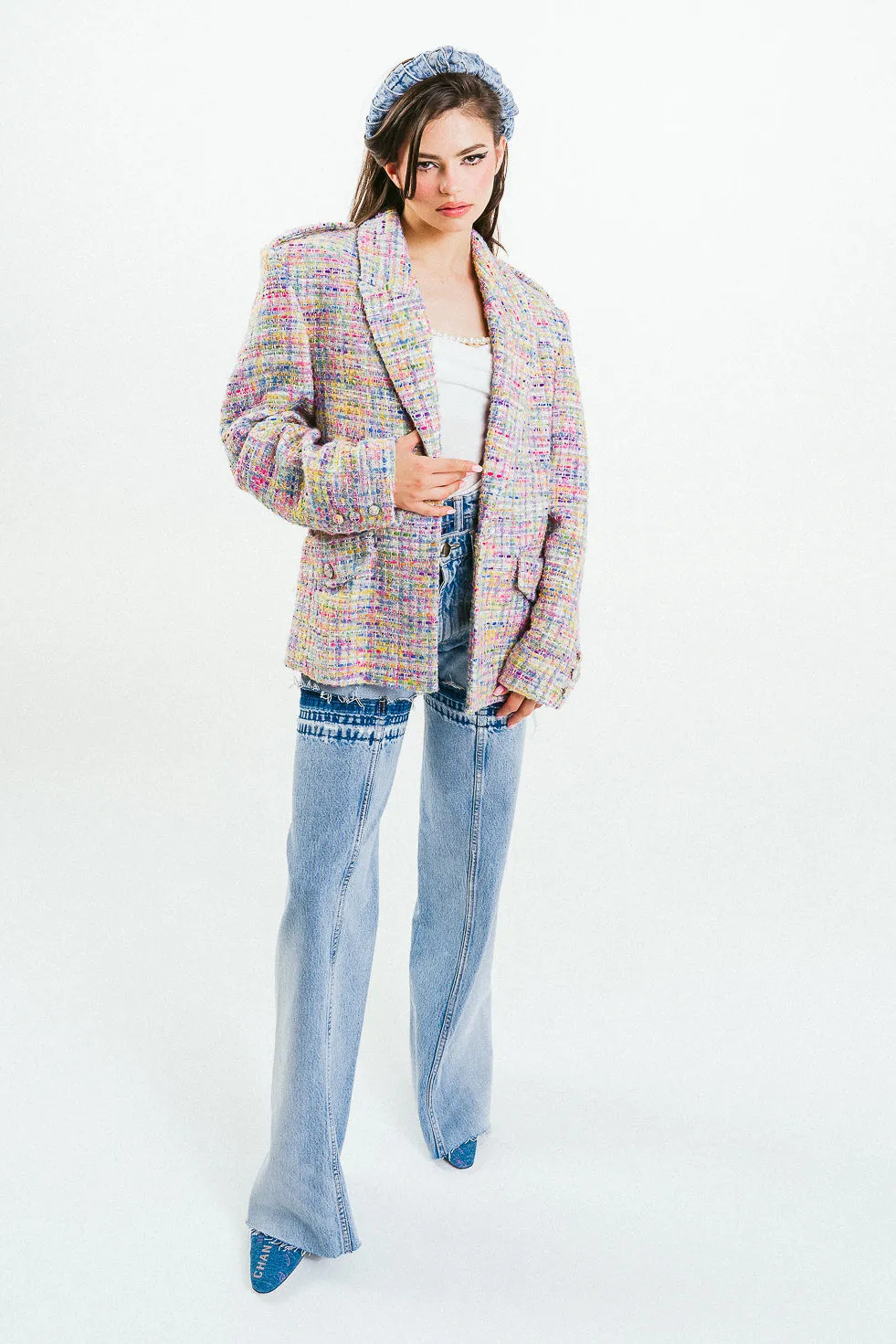 'DAIANA' Rainbow Tweed Structured Oversized Blazer
