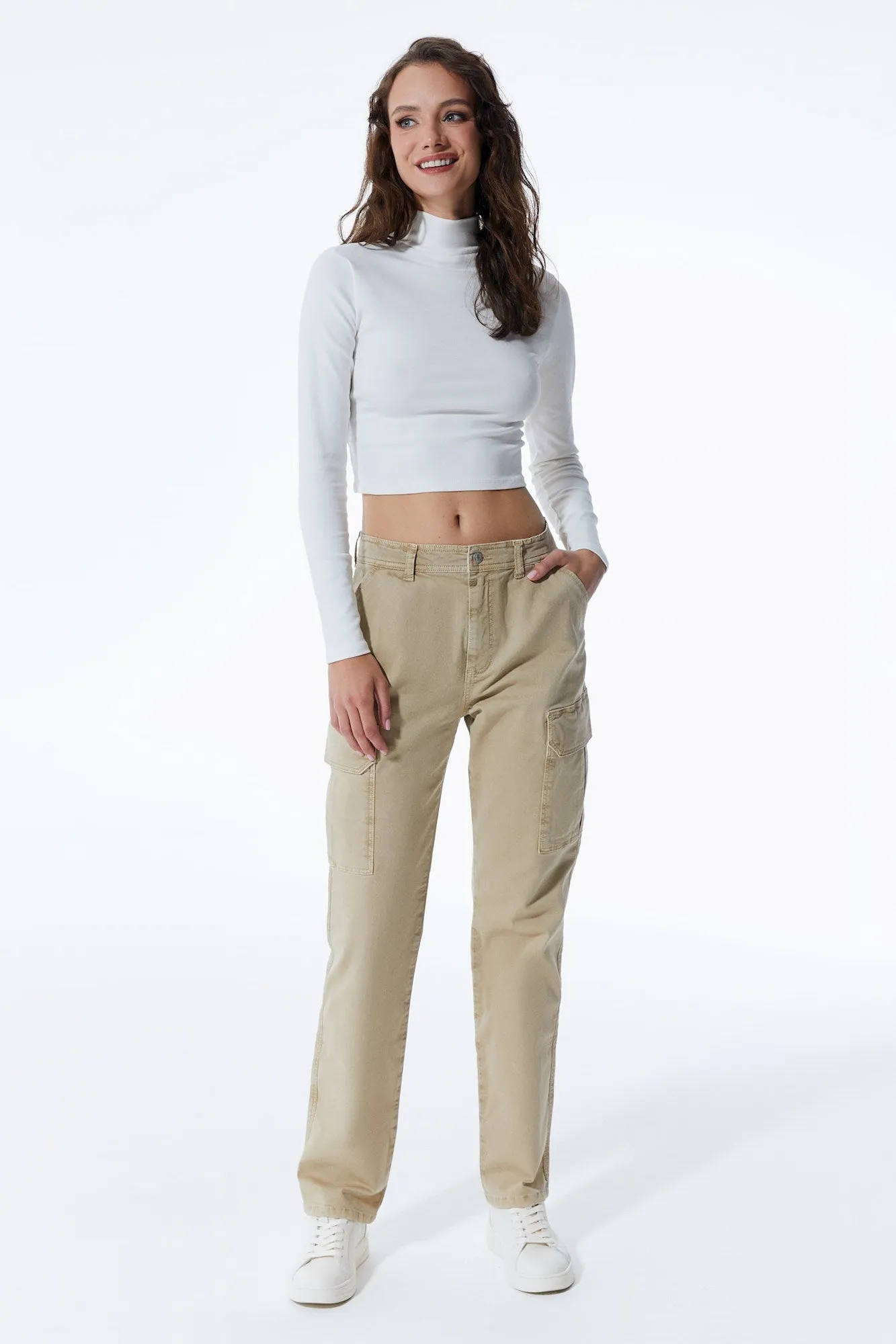 Daphne High Waist Cargo Pants Sand