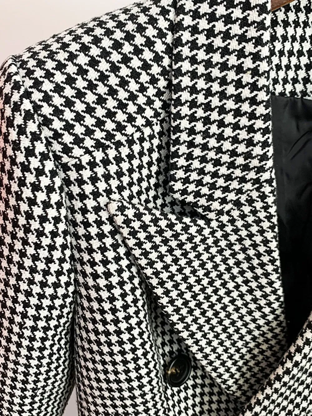 Double Breasted Houndstooth Tweed Coat