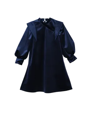 dress velvet wrap look shoulder detail - dark sapphire blue
