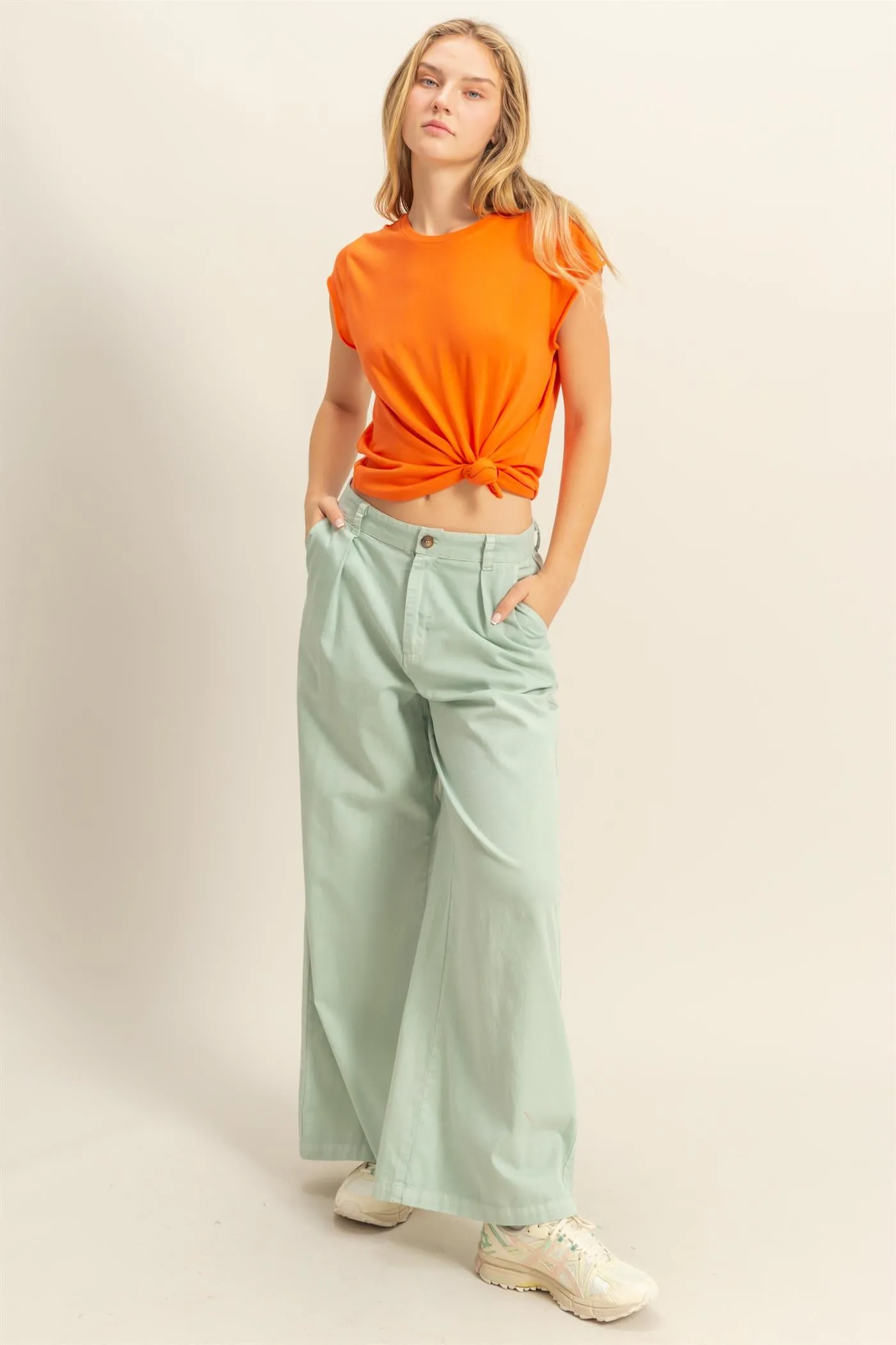 DZ24C967-High Waist Basic Wide Leg Pants