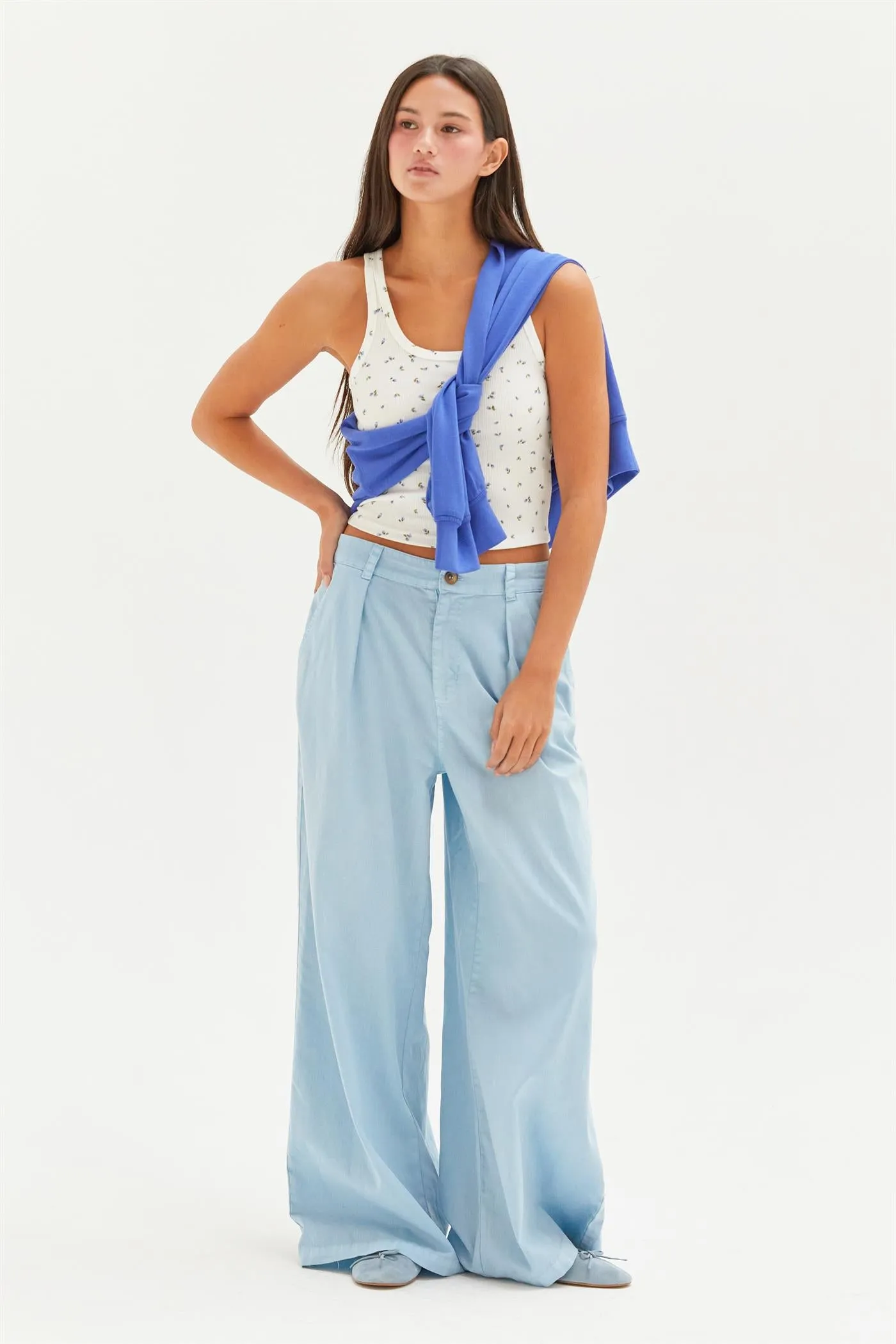 DZ24C967-High Waist Basic Wide Leg Pants