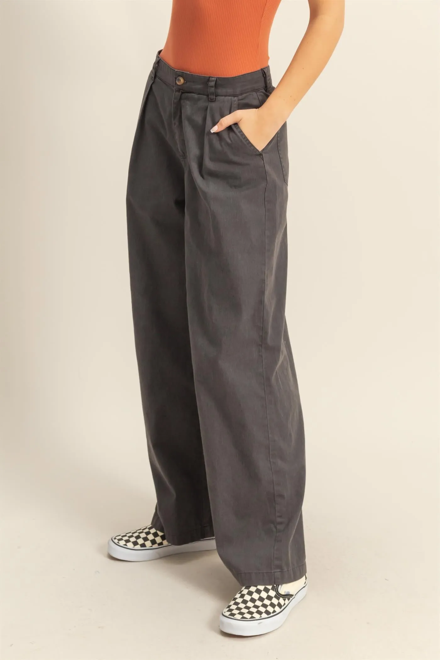 DZ24C967-High Waist Basic Wide Leg Pants