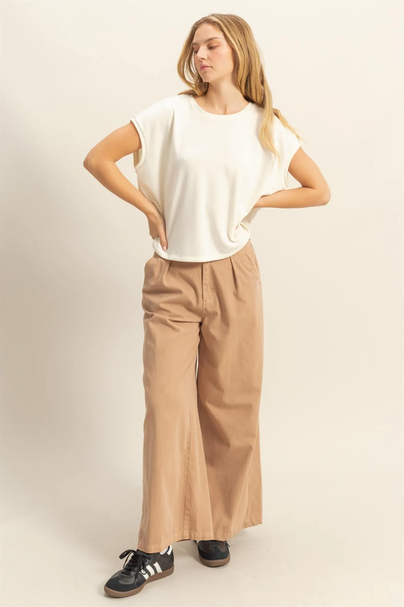 DZ24C967-High Waist Basic Wide Leg Pants