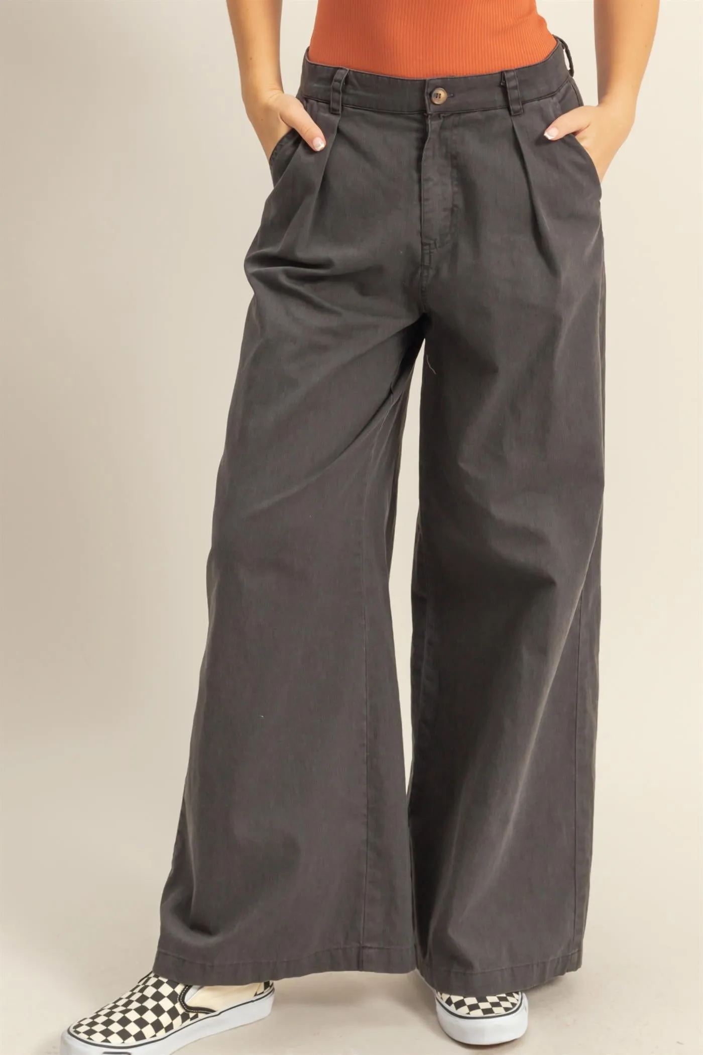 DZ24C967-High Waist Basic Wide Leg Pants