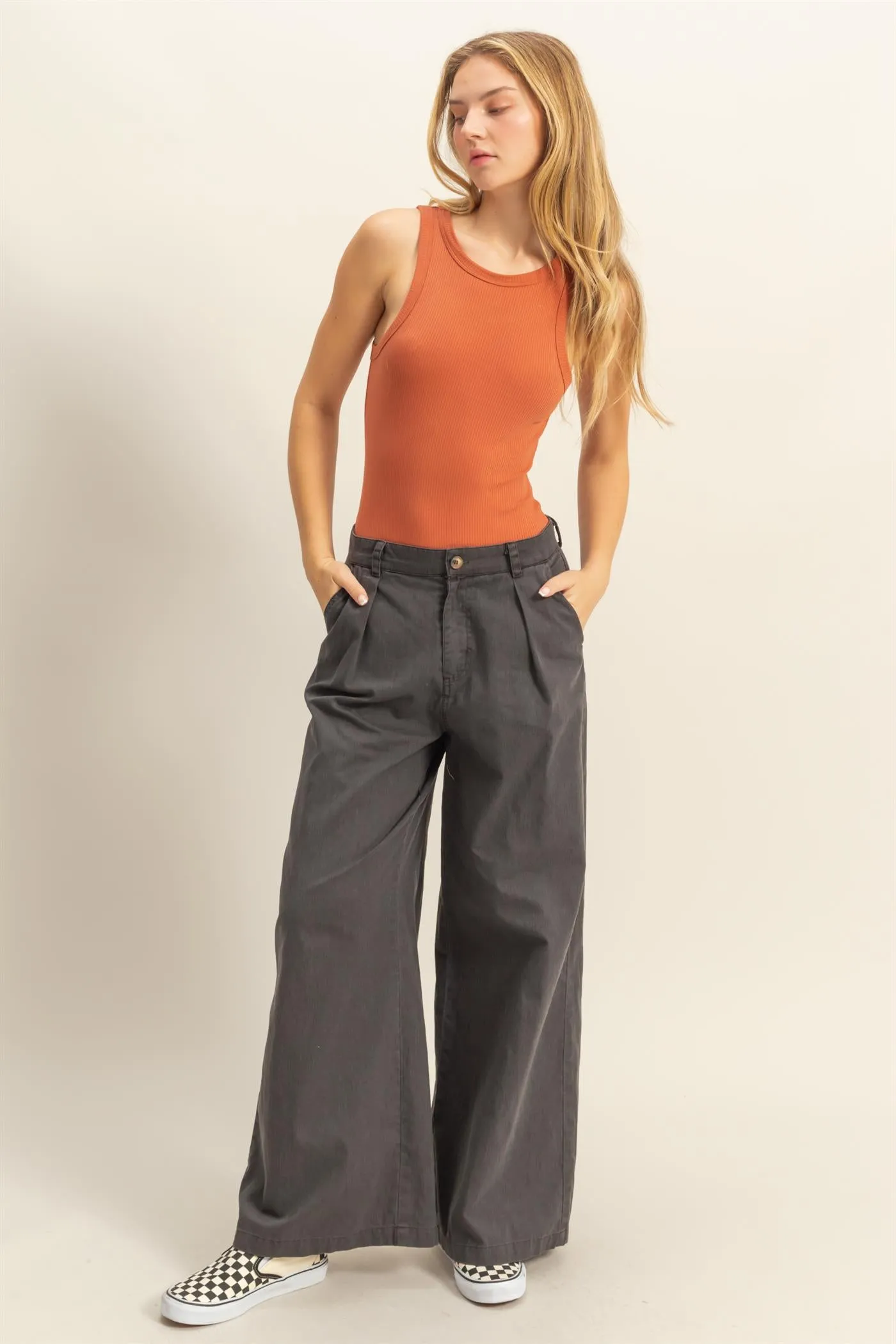 DZ24C967-High Waist Basic Wide Leg Pants