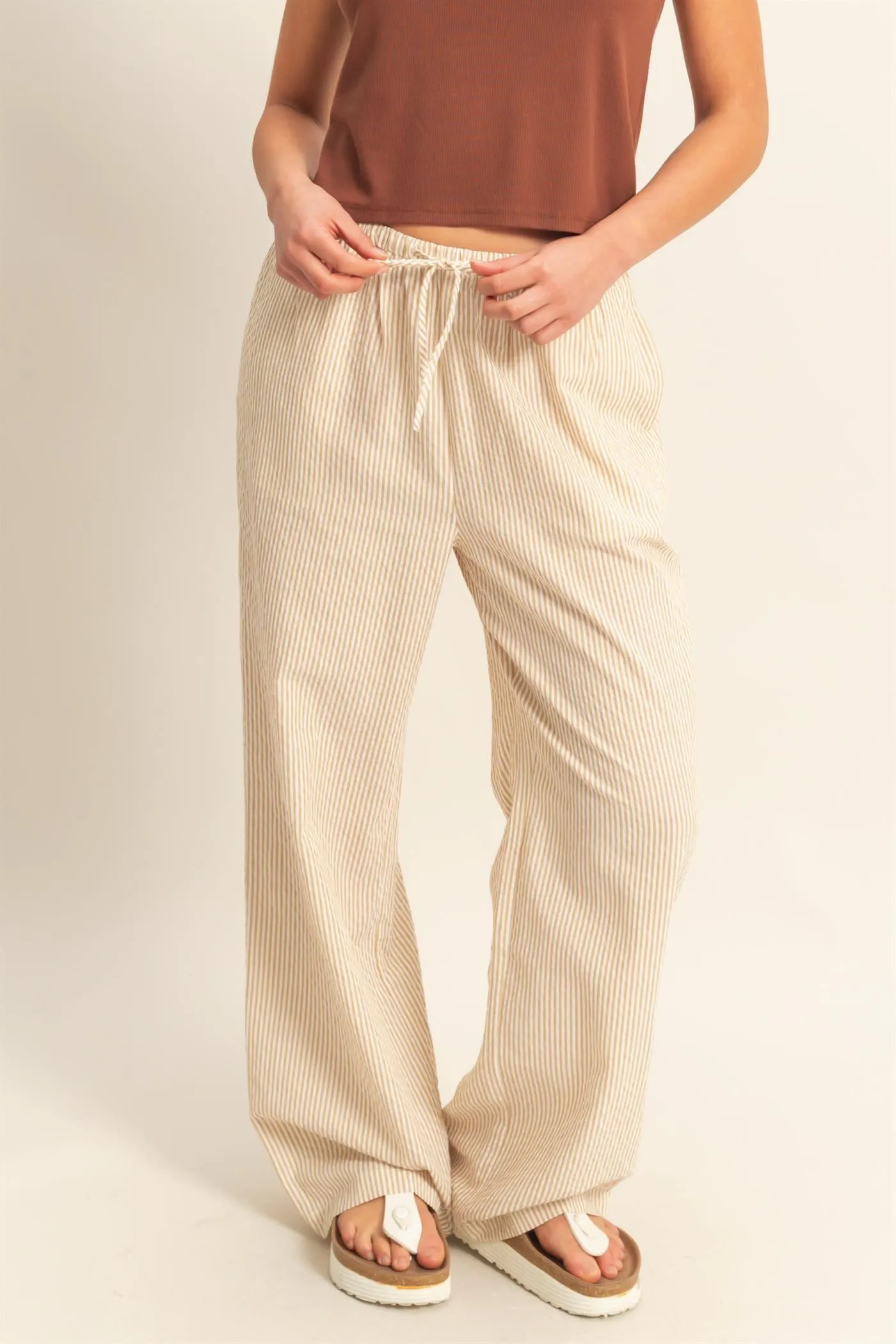 DZ25C389-Striped High Waist Wide Leg Pants
