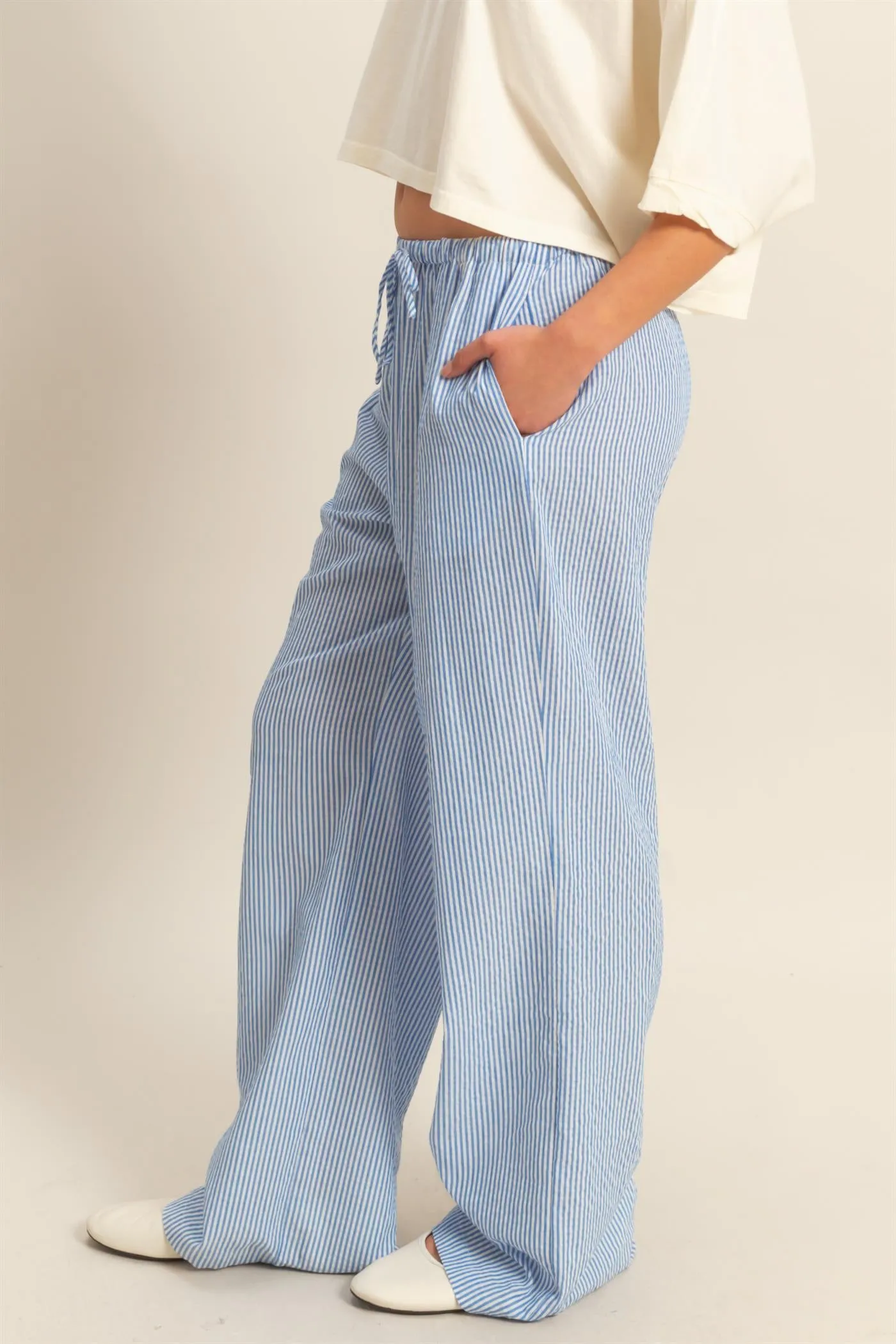 DZ25C389-Striped High Waist Wide Leg Pants